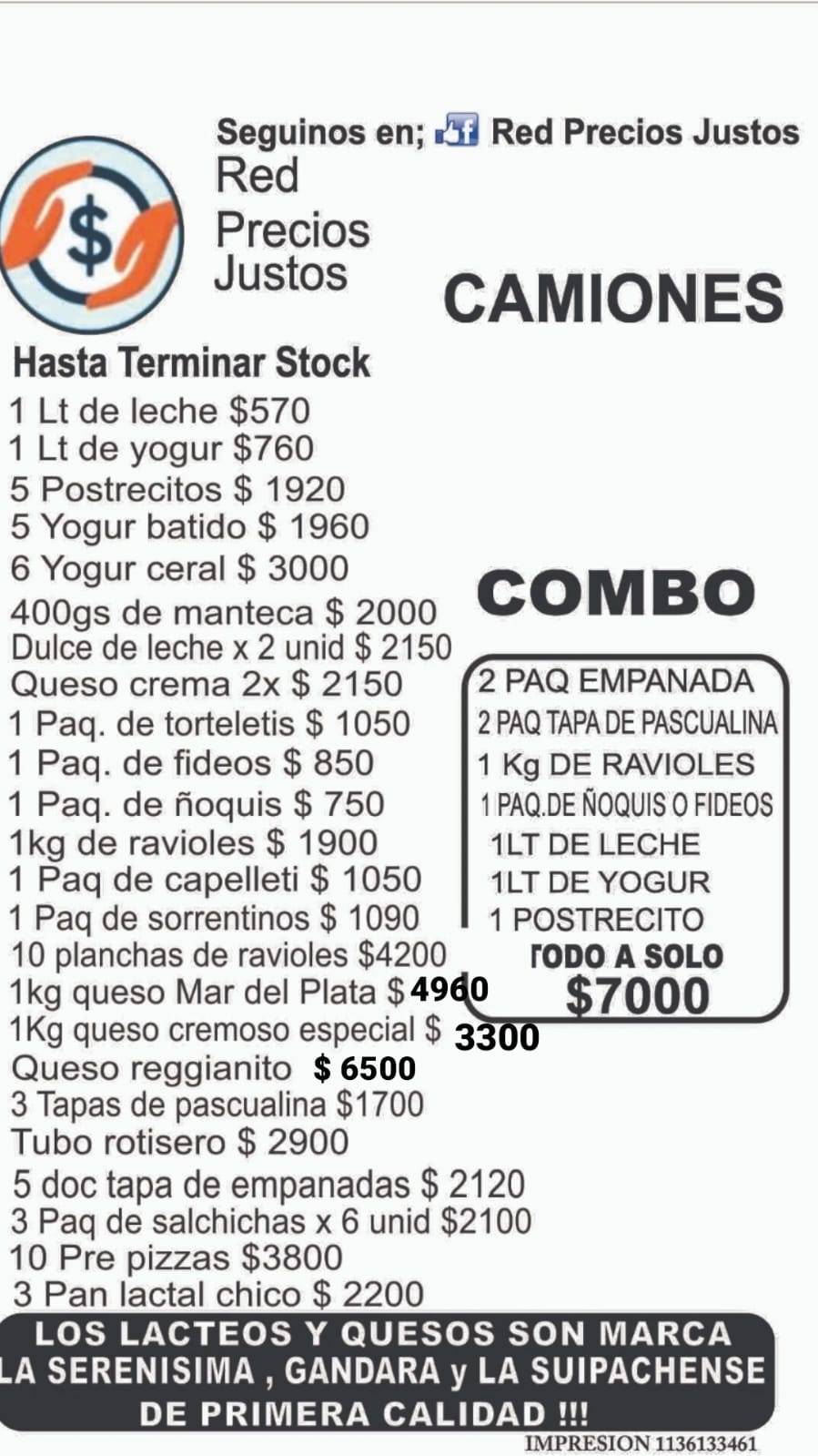 Mañana vuelve el camión de pastas y lácteos con estos precios